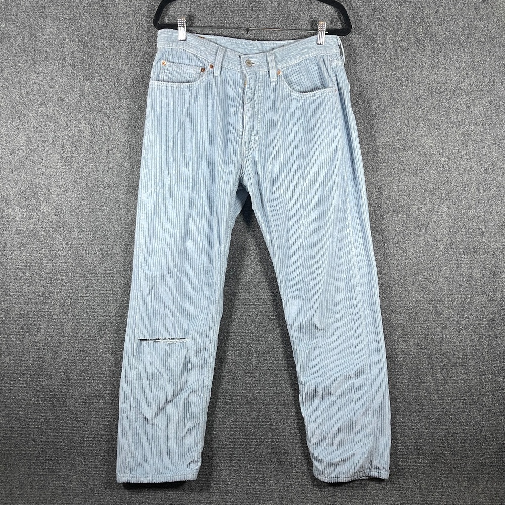 Levis 505 Blue Corduroy Jeans Pants Straight Leg Distressed Mens 34x30 #1888